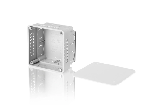Flush mounted junction box, branching, with a cover, 80 x 80 x 50 mm