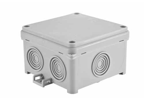 Surface junction box 53 x 83 x 83 mm with integrated grommet, self-locking