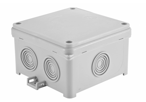 Surface junction box 55 x 93 x 93 mm with integrated grommet, self-locking
