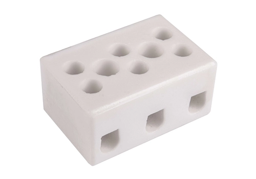 Porcelain screw terminal block (with two mounting holes), 2,5mm², 3 tracks