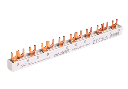 Connection busbar - fork type 3-phase, 63A, 12  modules, cross-section  10 mm²