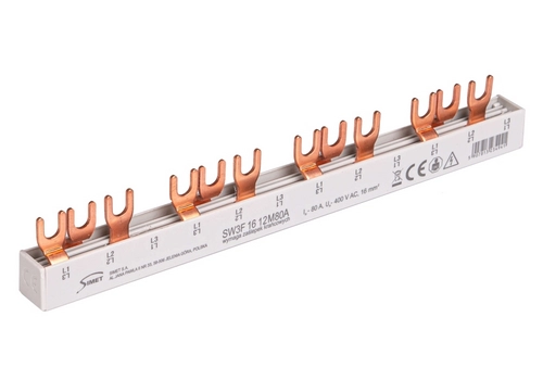 Connection busbar - fork type 3-phase, 80A, 12  modules, cross-section  16 mm²