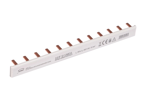 Connection busbar - pin type 1-phase, 63A, 12  modules, cross-section  10 mm²
