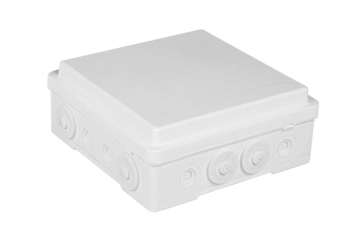 Surface junction box 130 x 52 x 130 mm, with 4 grommets, halogen free, self-extinguishing, UV, IP54