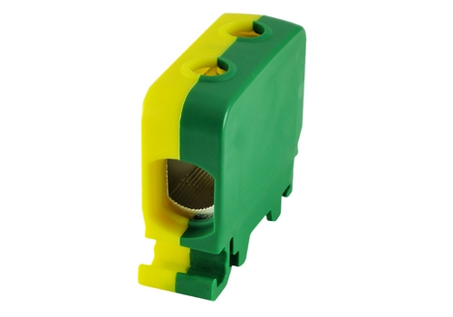Rail-mounted screw terminal block AL, CU, 1,5 - 50 mm², TS 35, 1 track, 2 clamping holes, yellow-green