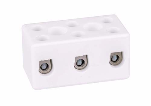 Porcelain screw terminal block, 6mm², 3 tracks