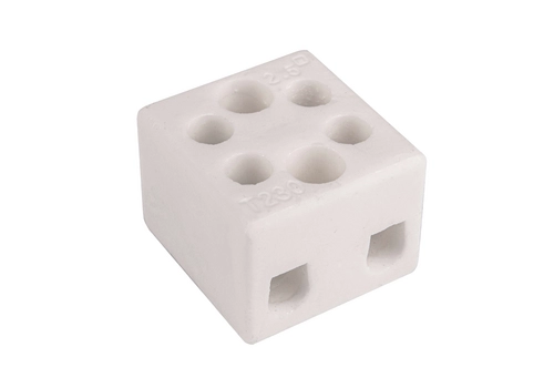 Porcelain screw terminal block (with two mounting holes), 2,5mm², 2 tracks