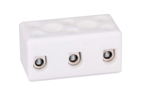 Porcelain screw terminal block,  4mm², 3 tracks