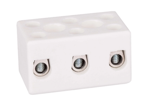 Porcelain screw terminal block,  10mm², 3 tracks