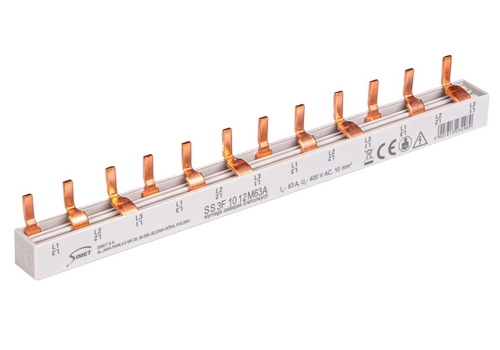 Connection busbar - pin type 3-phase, 63A, 12  modules, cross-section  10 mm²