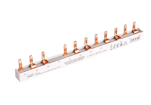 Connection busbar - pin type 3-phase, 63A, 12 modules, cross-section 10 mm²