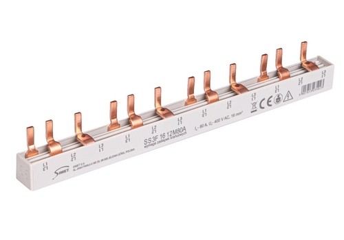 Connection busbar - pin type 3-phase, 80A, 12  modules, cross-section  16 mm²